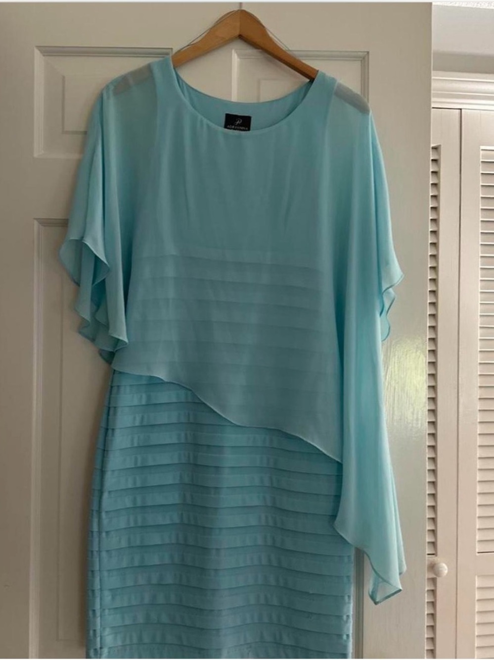 Adriana Papell Aqua Blue Chiffon Overlay Shift Dress -  Elegant Women’s Dress